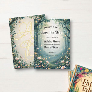 Waldmärchenhafte Hochzeit der Waldlandschaft Save The Date