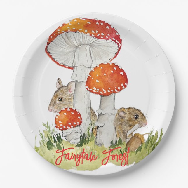 Waldmäuse und Pilze Pappteller (Vorderseite)