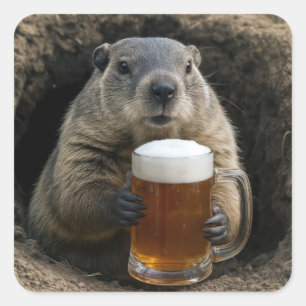 Waldmurmeltier mit Bierkrug Quadratischer Aufkleber