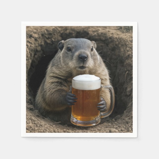 Waldmurmeltier mit Bierkrug Serviette (Vorderseite)