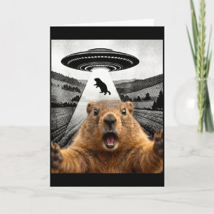 Waldmurmeltier-Selfie mit Alien-Ufo-Humor Männer F Karte