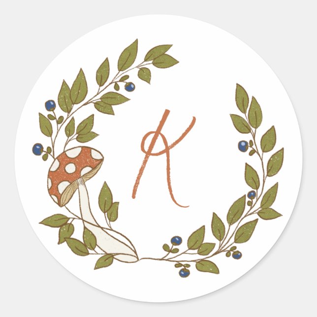 Waldmushroom Monogram Runder Aufkleber (Vorderseite)