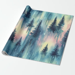 Waldmuster mit Nordlichtern Geschenkpapier
