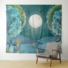 Waldnacht Vollmond Landschaftsgebirge Wandteppich
