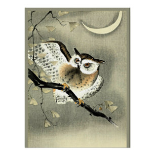 Waldohreule auf einem Baumzweig von Ohara Koson Poster
