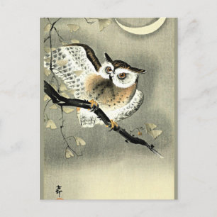 Waldohreule auf einem Baumzweig von Ohara Koson Postkarte