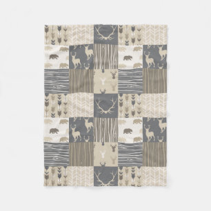Waldpatchwork-Blanket in Tan und Grau Fleecedecke