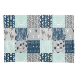 Waldpatchwork in Minze, Marine und grau Kissenbezug