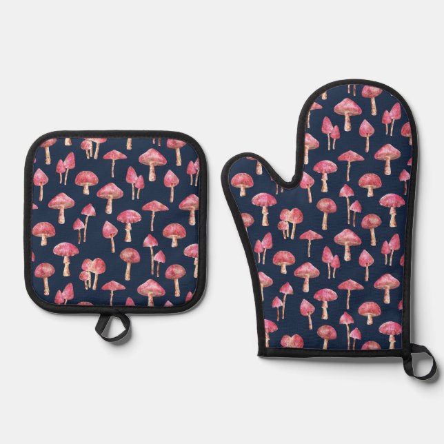 Waldpilz pinkblau ofenhandschuh & Topflappen-Set (Vorderseite)