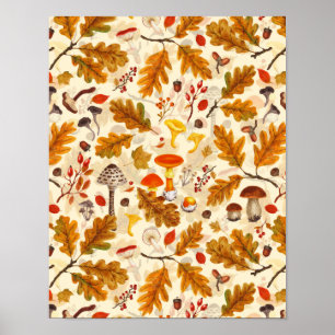 Waldpilze und Herbstflora auf Creme Poster