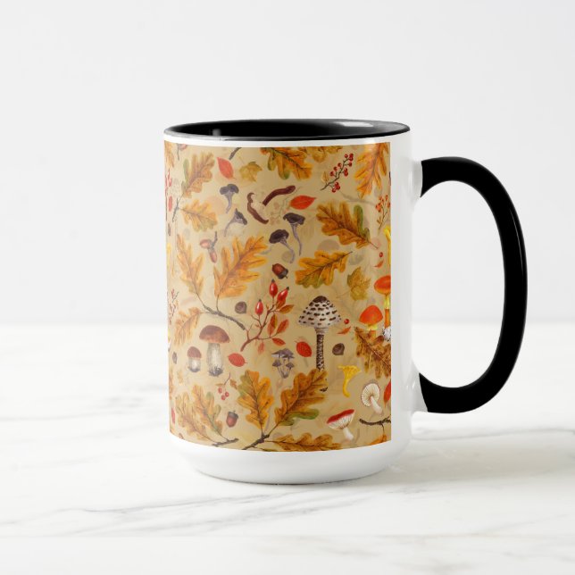 Waldpilze und Herbstflora auf Ocker Tasse (Rechts)