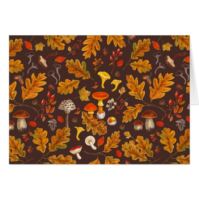 Waldpilze und Herbstflora in Braun (Vorderseite (Horizontal))