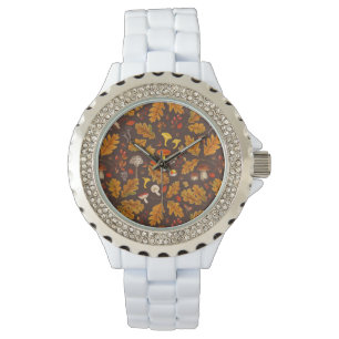 Waldpilze und Herbstflora in Braun Armbanduhr