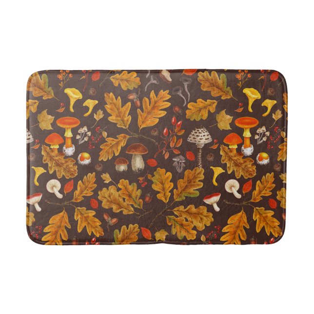 Waldpilze und Herbstflora in Braun Badematte (Vorderseite)