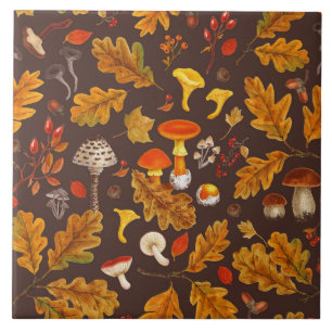 Waldpilze und Herbstflora in Braun Fliese