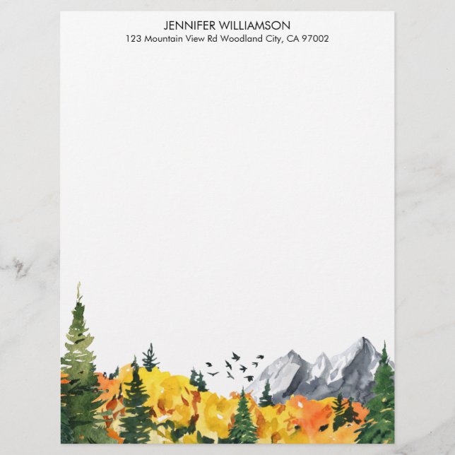 Waldrand Fall Bäume Aquarellwald Briefbogen (Vorderseite)