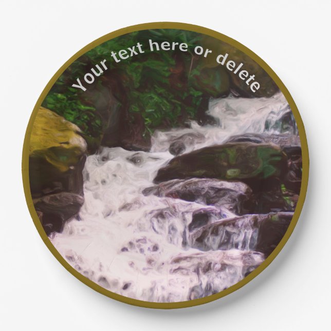 Waldrand Wasserfall Natur Kunst, Personalisiertes  Pappteller (Vorderseite)
