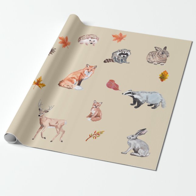 Waldrand Wasserfarbe Tierwald Fox Hirsche Kaninche Geschenkpapier (Ungerollt)