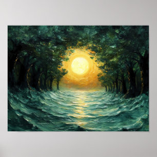 Waldreflexion beim Sonnenuntergang – Abstrakte gol Poster