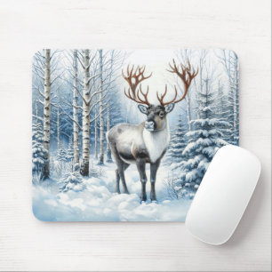 Waldren in winterlichem Wald Wildlife Blank Mousepad