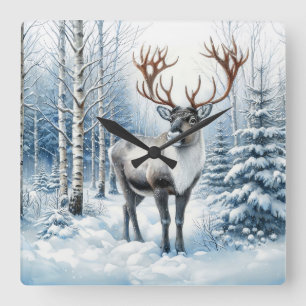 Waldren in winterlichem Wald Wildlife Blank Quadratische Wanduhr