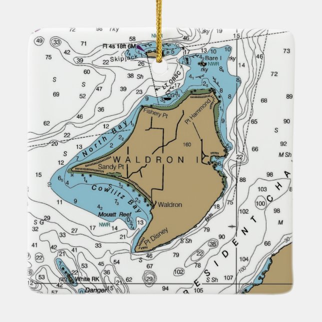 Waldron Island Nautical Chart Keramikornament (Rückseite)