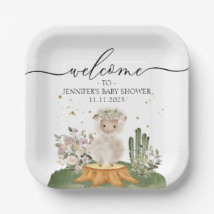 Waldschaf-Erdfarbene Babyparty Pappteller