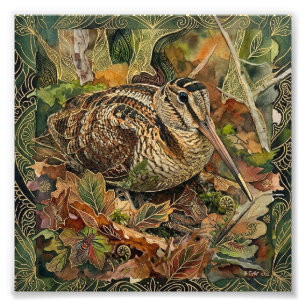 Waldschnepfe im herbstlichen Wald Fotodruck