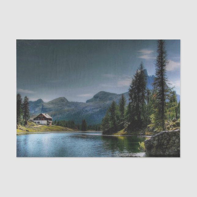 Waldsee mit Haus und Himmel Seidenpapier (Vorderseite)