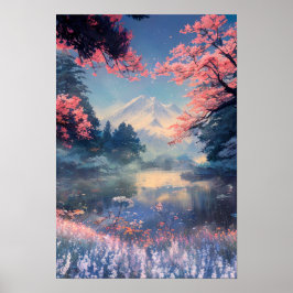 Waldsee und Snowy Mountain Panorama Poster