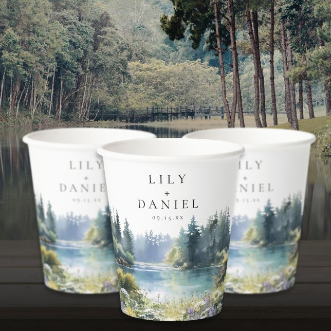 Waldsee-Wildblumen-Hochzeit Pappbecher (Forest Lakeside Wildflower Floral Wedding Paper Cups)