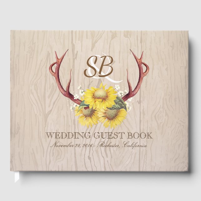 Waldsonnenblumen Hirschgewächse Rustikales Land Gästebuch (Vorderseite)