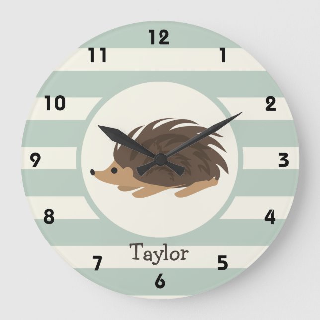 Waldstachelschwein, Igel; Helles weises Grün Große Wanduhr (Vorderseite)