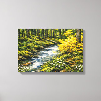 Waldstrom mit gelben Wildblumen Leinwanddruck