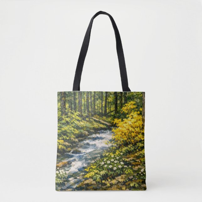 Waldstrom mit gelben Wildblumen Tasche (Vorderseite)