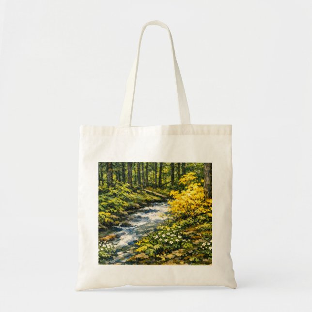 Waldstrom mit gelben Wildblumen Tragetasche (Vorne)