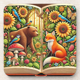 Waldszene mit Bär, Fuchs, Sonnenblumen Getränkeuntersetzer