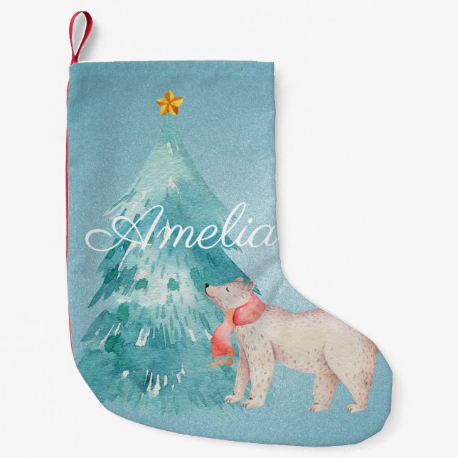 Waldszene Personalisiert Kleiner Weihnachtsstrumpf (Vorderseite)