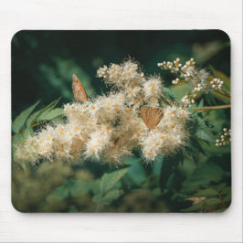 Waldthema mit blühender Blume und Schmetterlingen Mousepad
