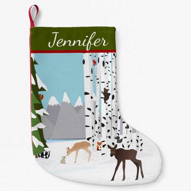 Waldthema Personalisierter Strumpf Kleiner Weihnachtsstrumpf (Vorderseite)