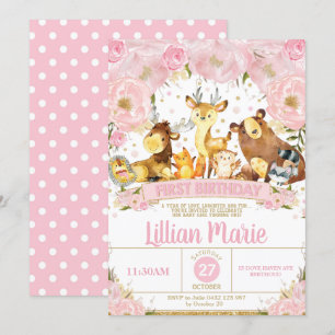 Waldtier-1. Geburtstags-Einladungs-Mädchen Einladung