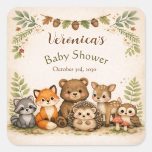 Waldtier-Baby-Party Quadratischer Aufkleber