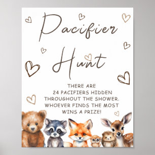 Waldtier-Baby-Shower-Schnuller-Suchspiel Poster