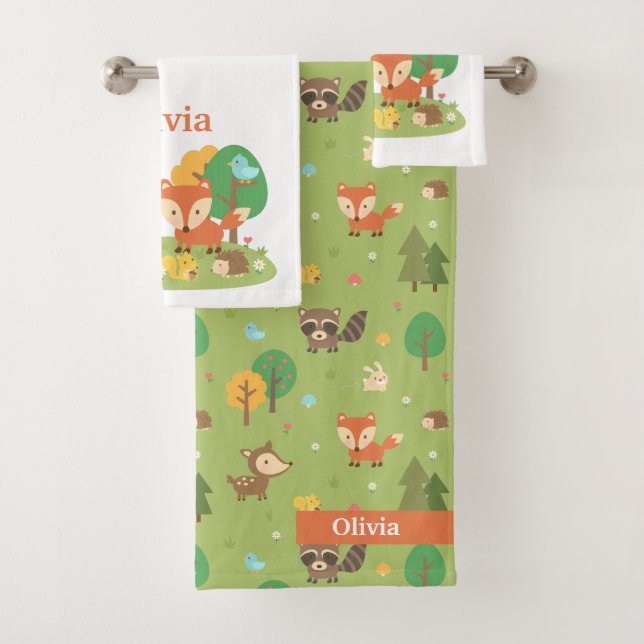 Waldtier-Kinderpersonalisiertes Bad-Tuch-Set Badhandtuch Set (Insitu)