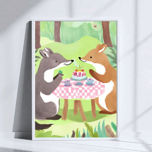 Waldtier-Picknick   Whimsical Cute Watercolor Poster