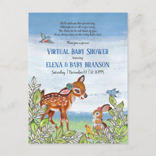 Waldtier Reh Vintage Virtuelle Babyparty Einladungspostkarte