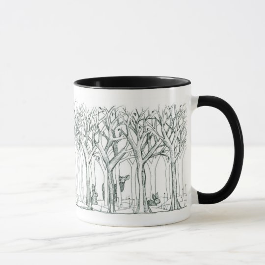 Waldtier-Rotwild-Kaninchen-Winter-Baum-Kunst Tasse