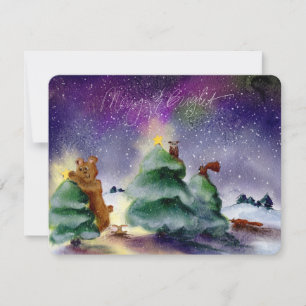 Waldtier-Weihnachts-Aurora-Aquarell-Notizkarte Mitteilungskarte
