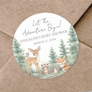 Waldtiere-Abenteuer-Baby-Party Runder Aufkleber