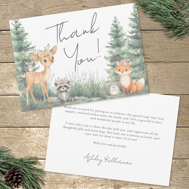 Waldtiere Abenteuer Kinderdusche Dankeskarte (Woodland Forest Animals Adventure Baby Shower Thank You Card)